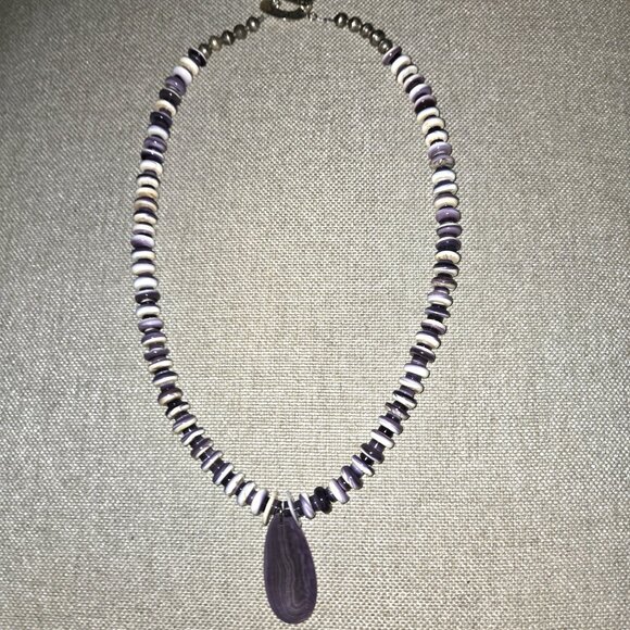 Wampum Beaded Necklace with Wampum Drop - Picture 5 of 6